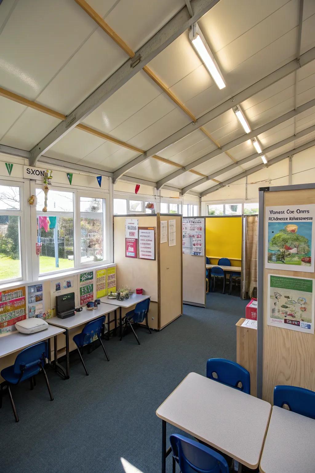 Movable partitions allow for flexible learning spaces.