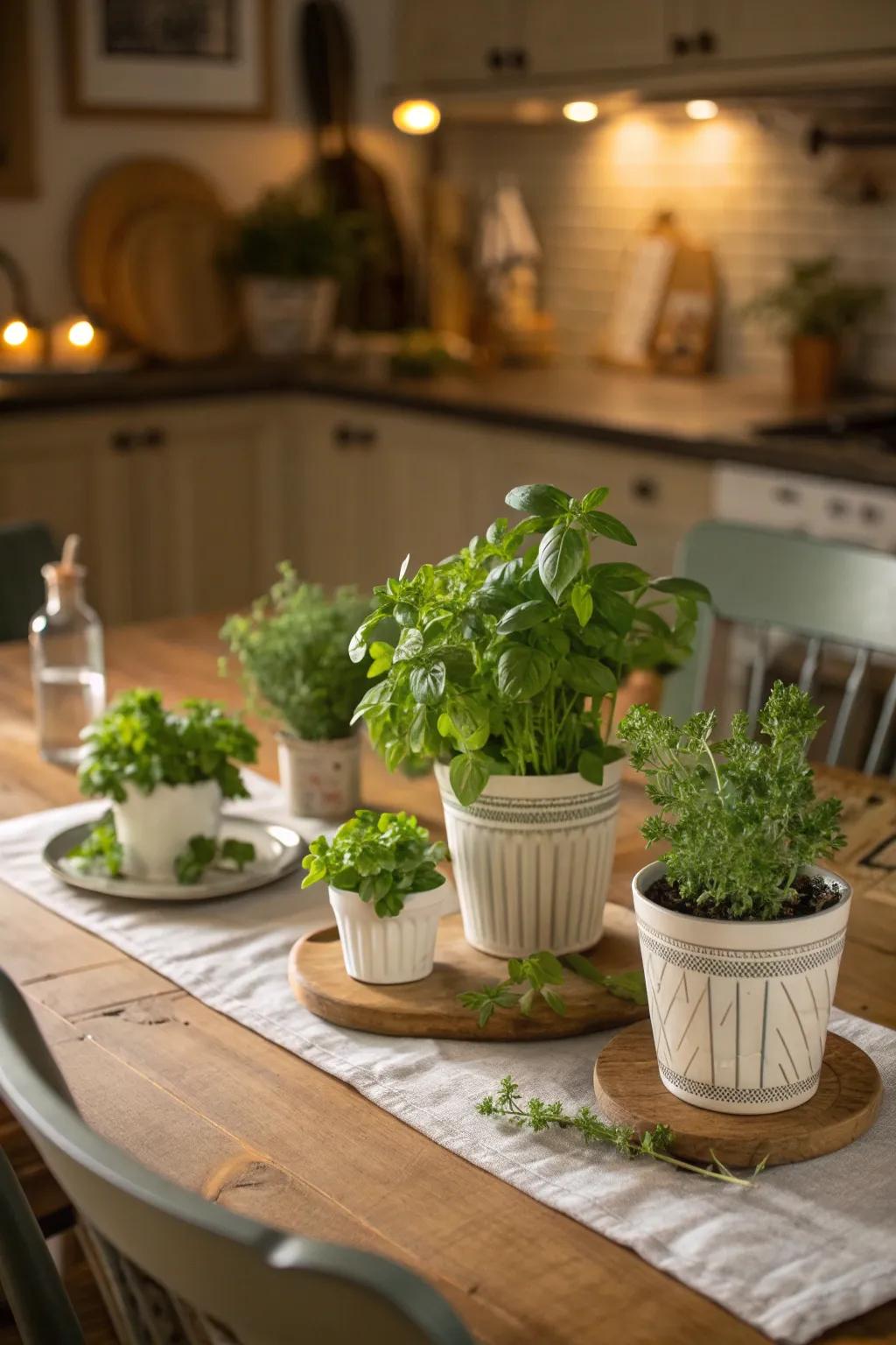 Herbs in pots bring both beauty and practicality to the table.