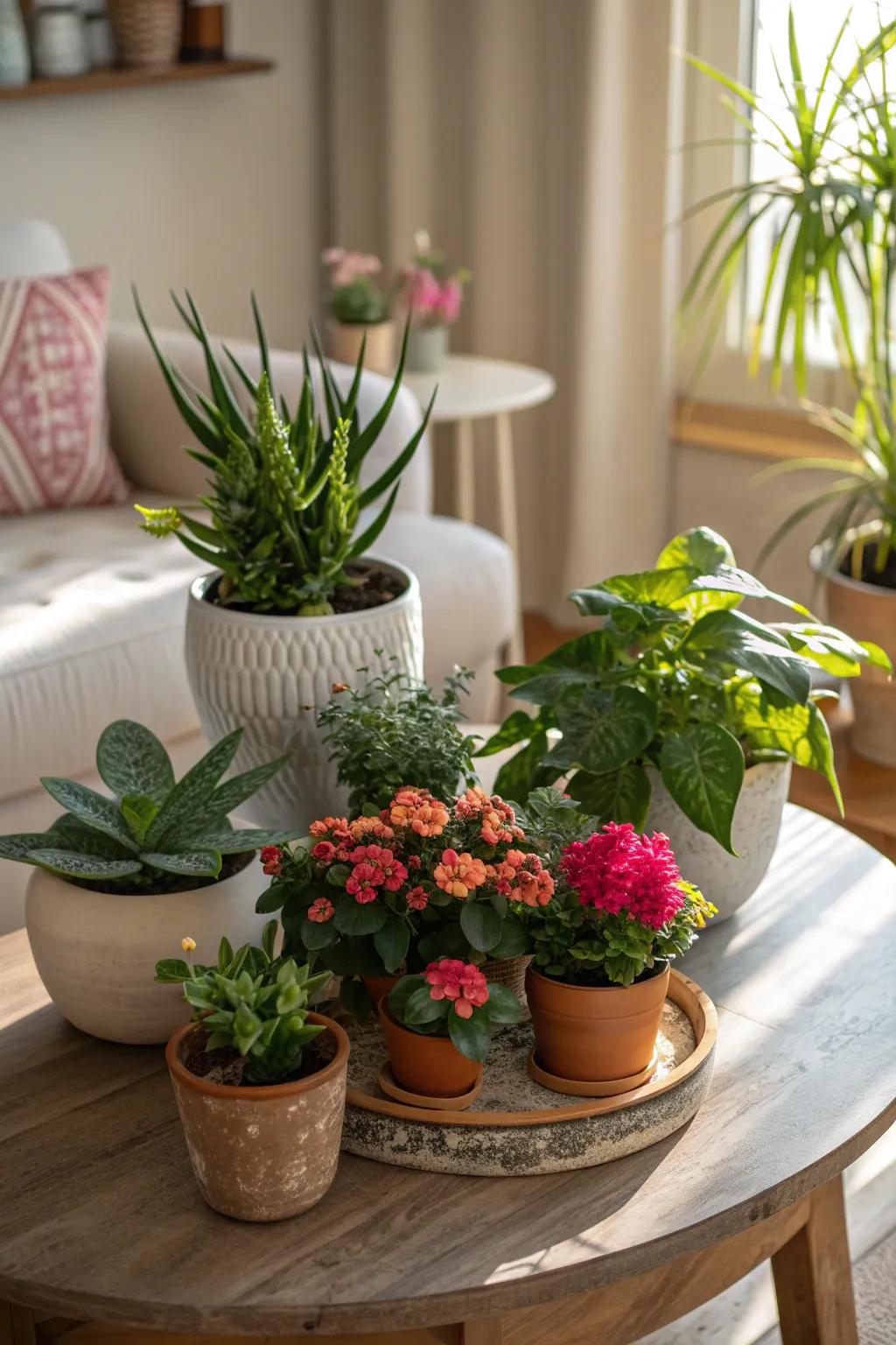 An eclectic mix of plants for a vibrant centerpiece.