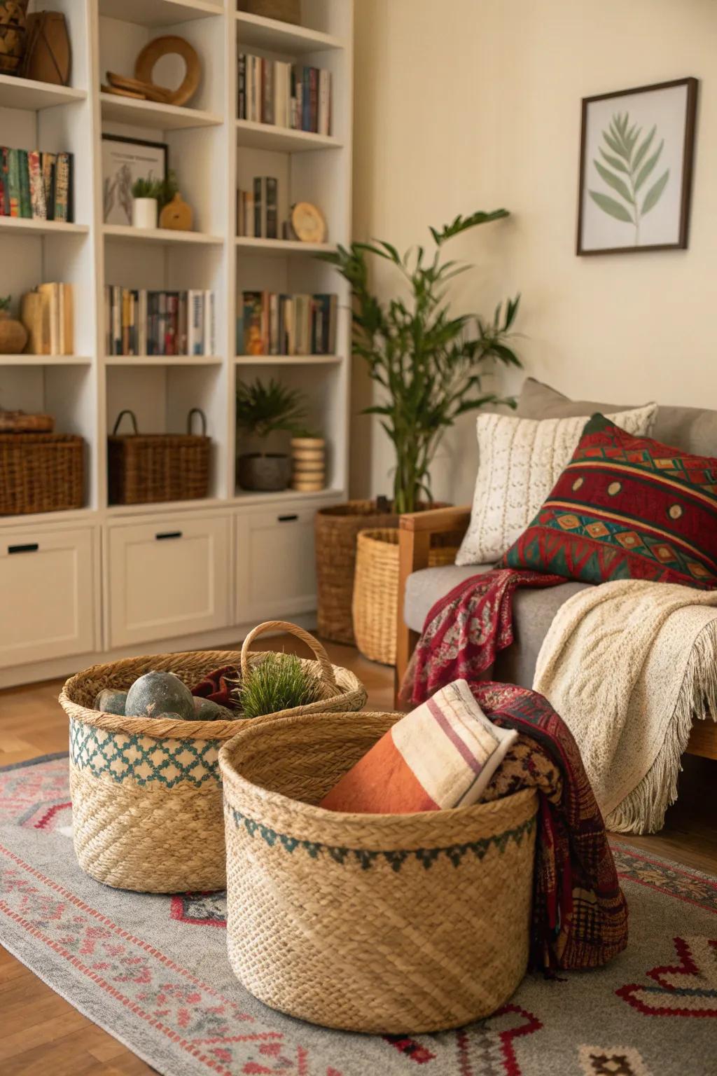 Baskets add both texture and warmth