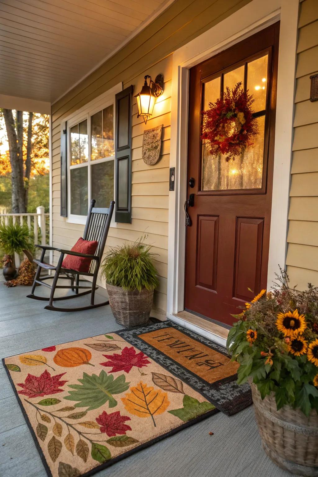 Seasonal doormats welcome guests warmly