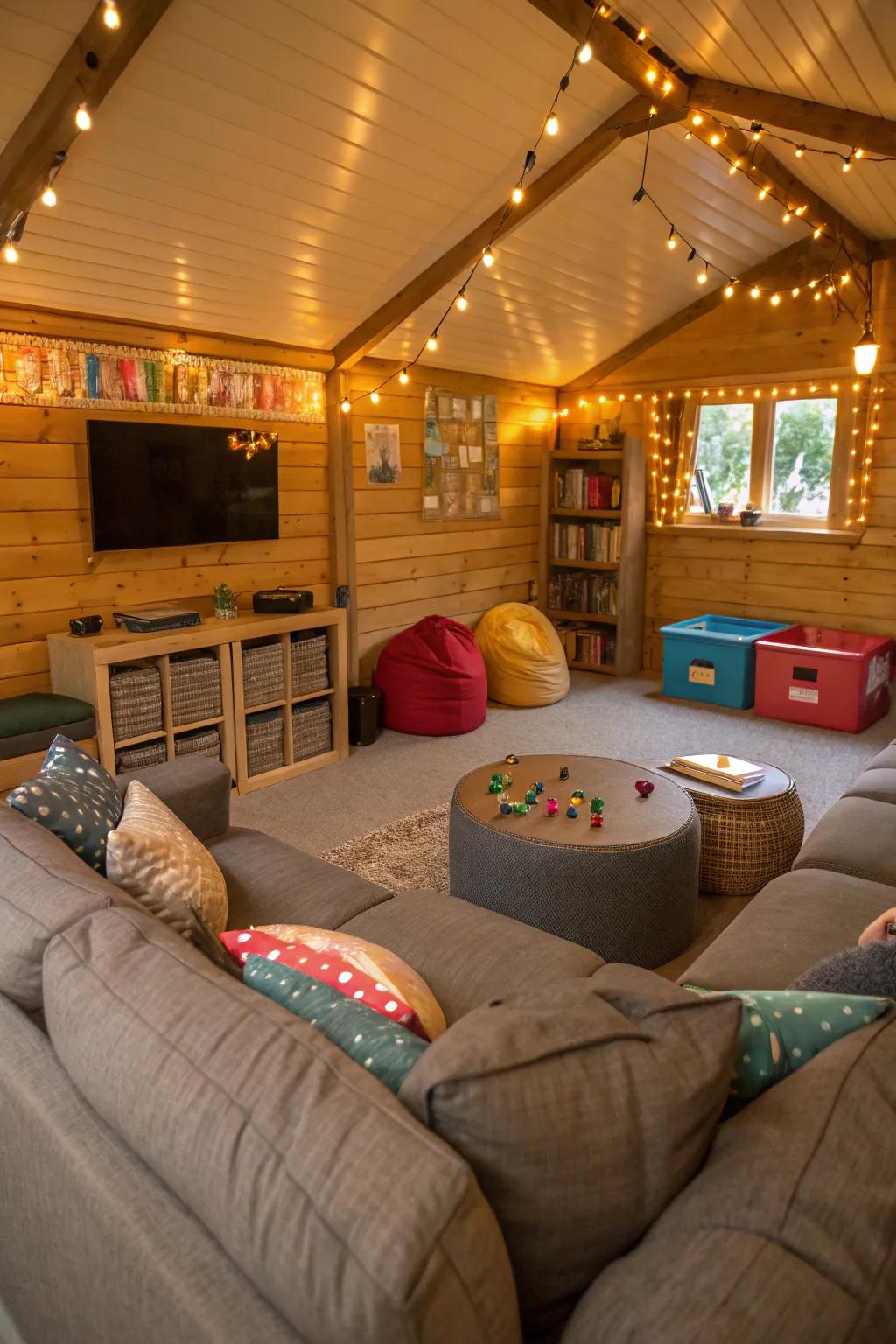 Cozy seating is essential for a welcoming games room.