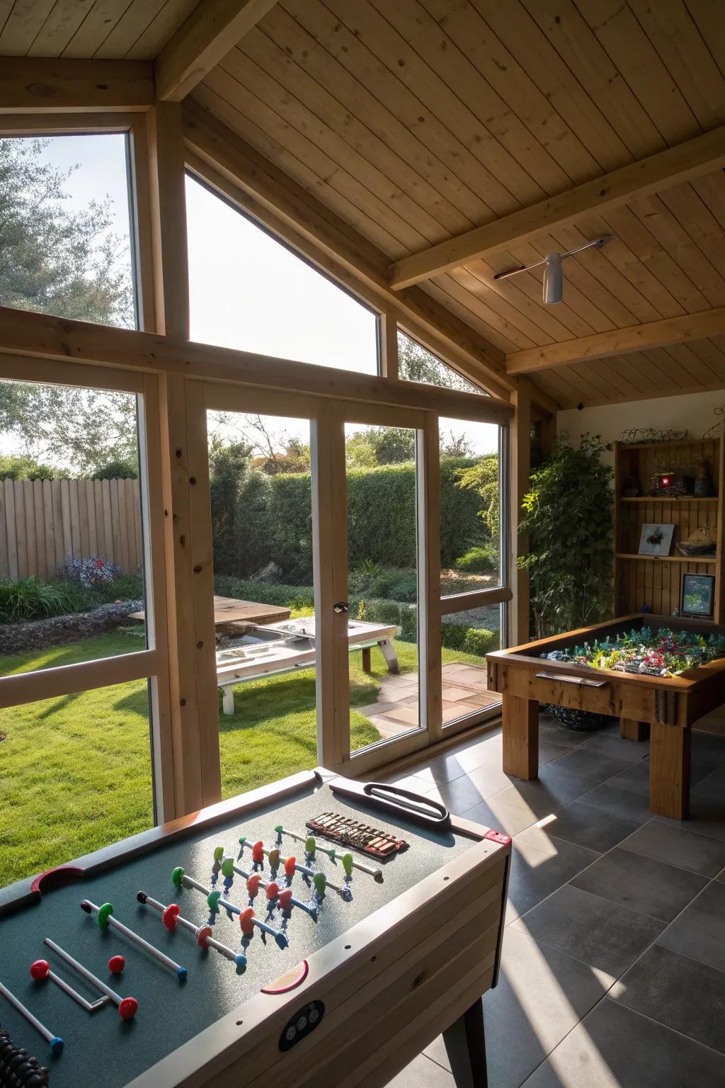 Outdoor views enhance your games room with natural beauty.
