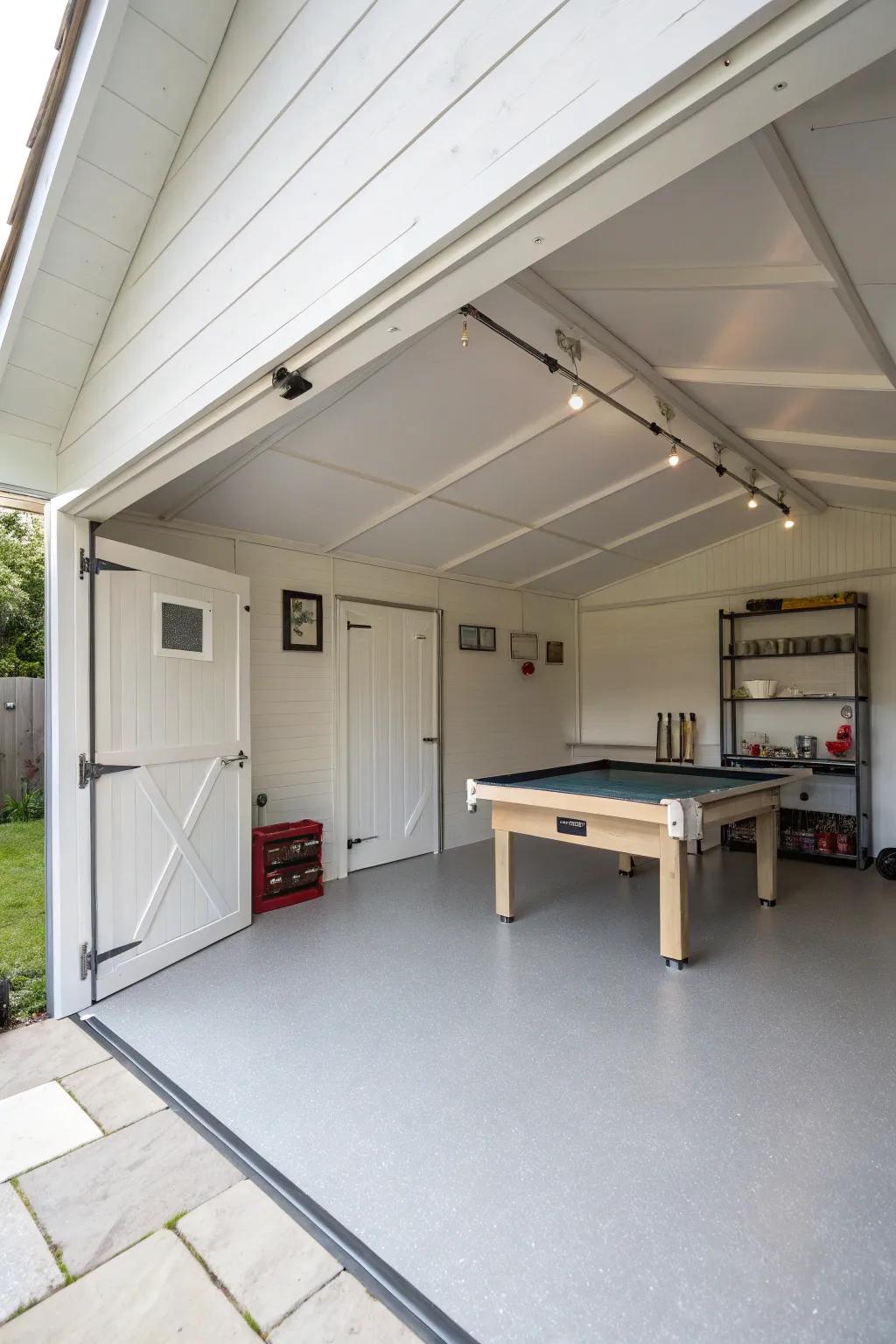 A minimalist design creates a serene and elegant games room.