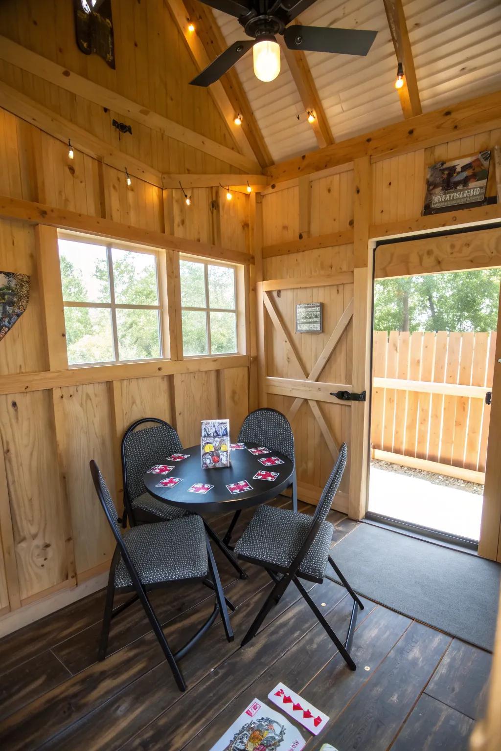 A card table provides a dedicated space for group games.