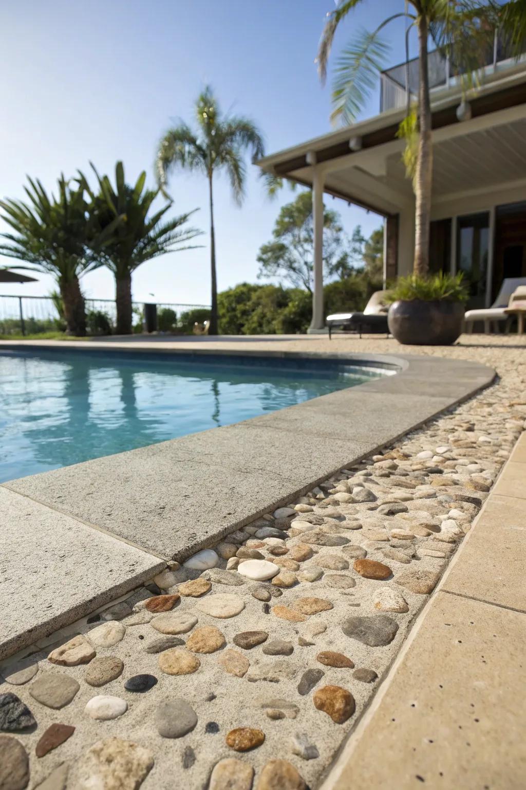 Exposed aggregate adds texture and safety around pool areas.