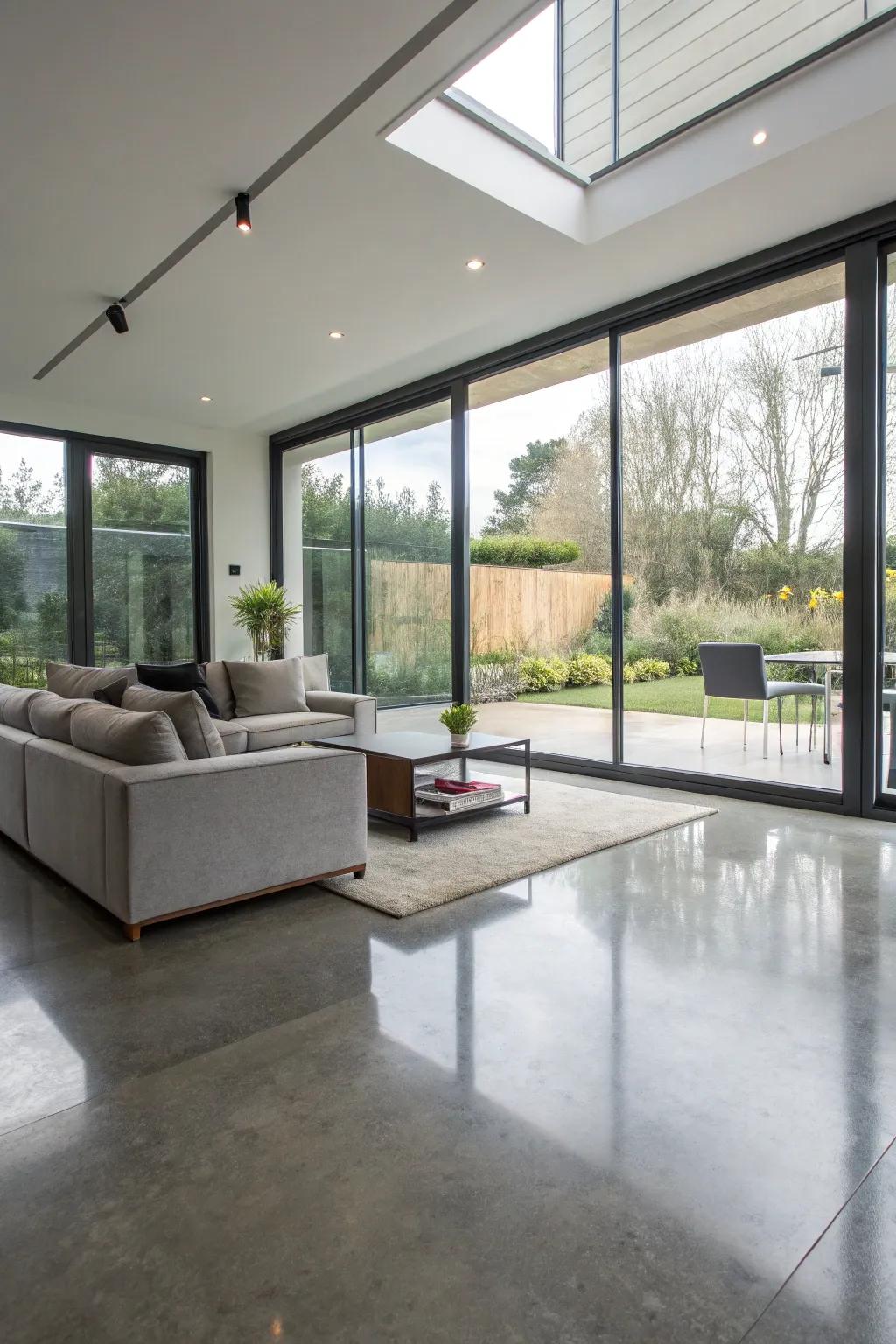 Polished concrete brings a touch of sophistication to modern interiors.