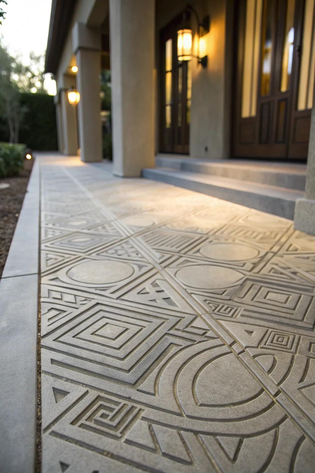 Engraved concrete adds a personalized touch of elegance.