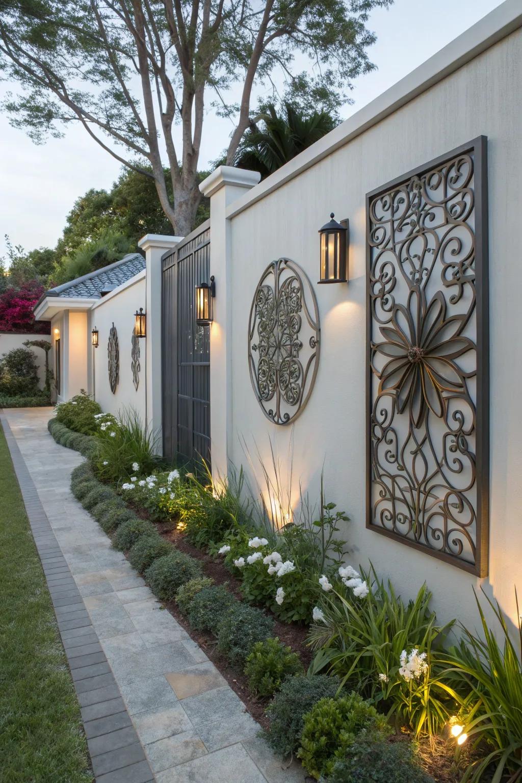Metal artwork transforms a plain wall into a captivating focal point.