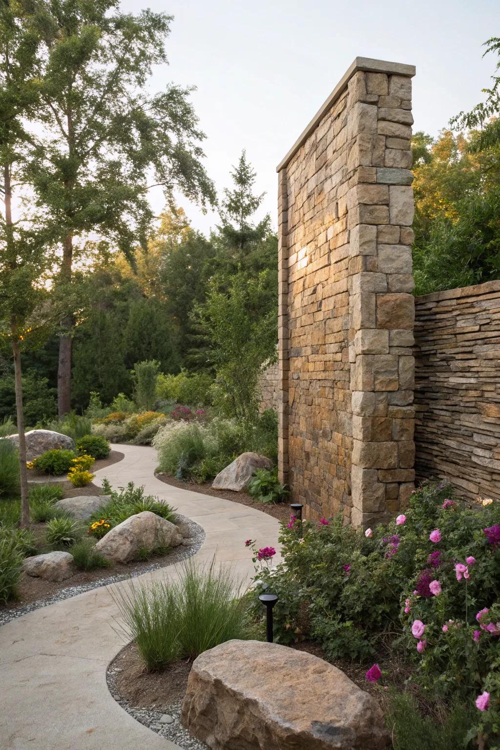 Stone textures add depth and rustic charm to any outdoor space.