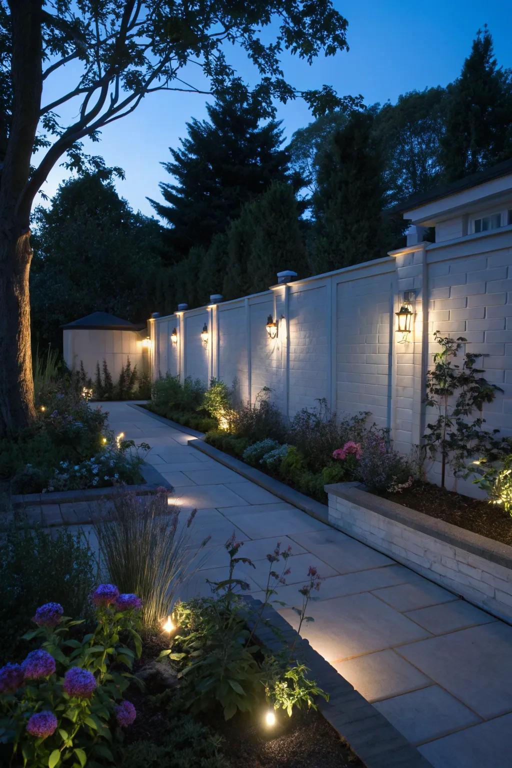 Lighting features can turn your feature wall into a nighttime focal point.