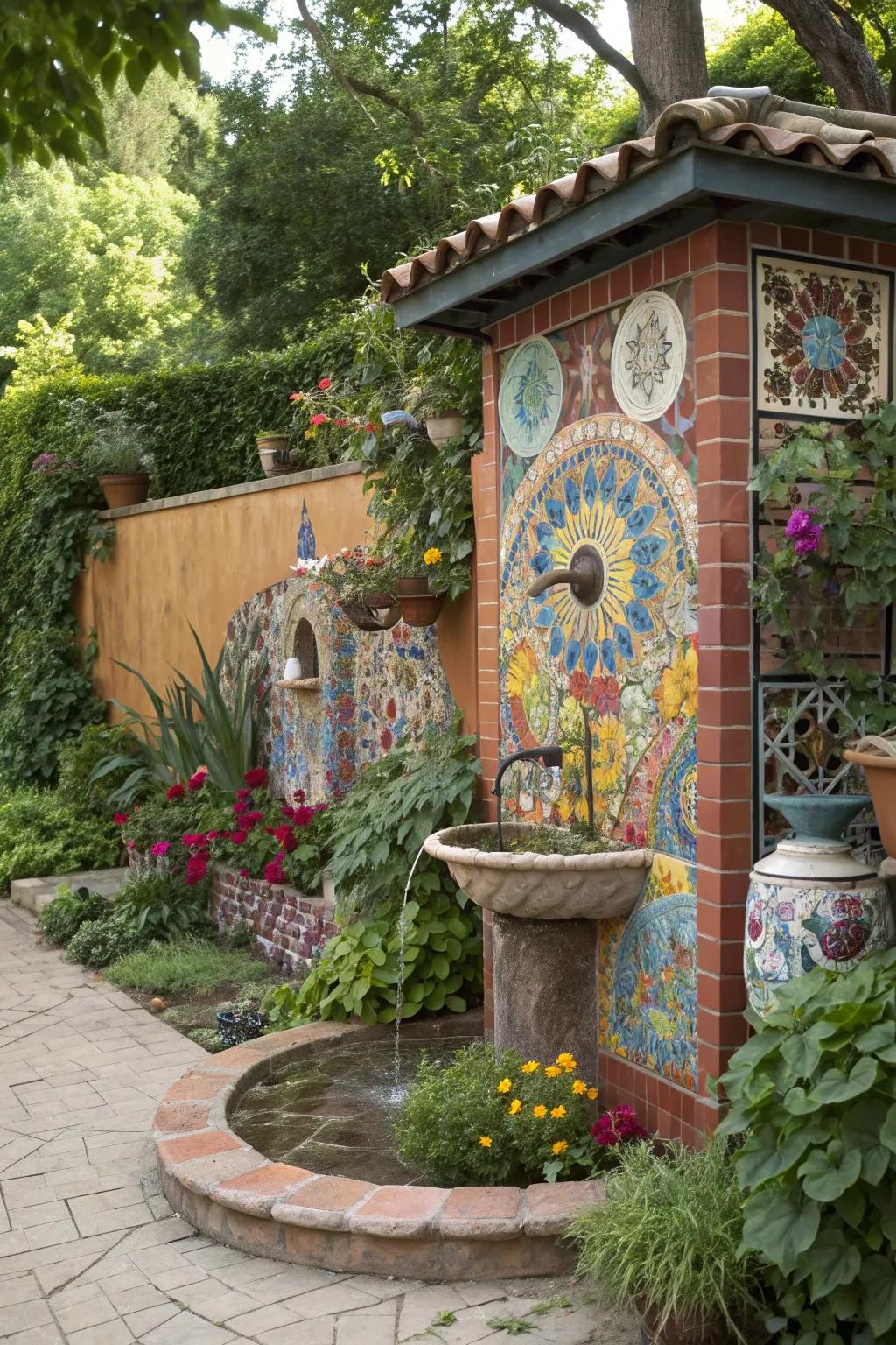 Mosaic patterns bring a bold and artistic flair to feature walls.