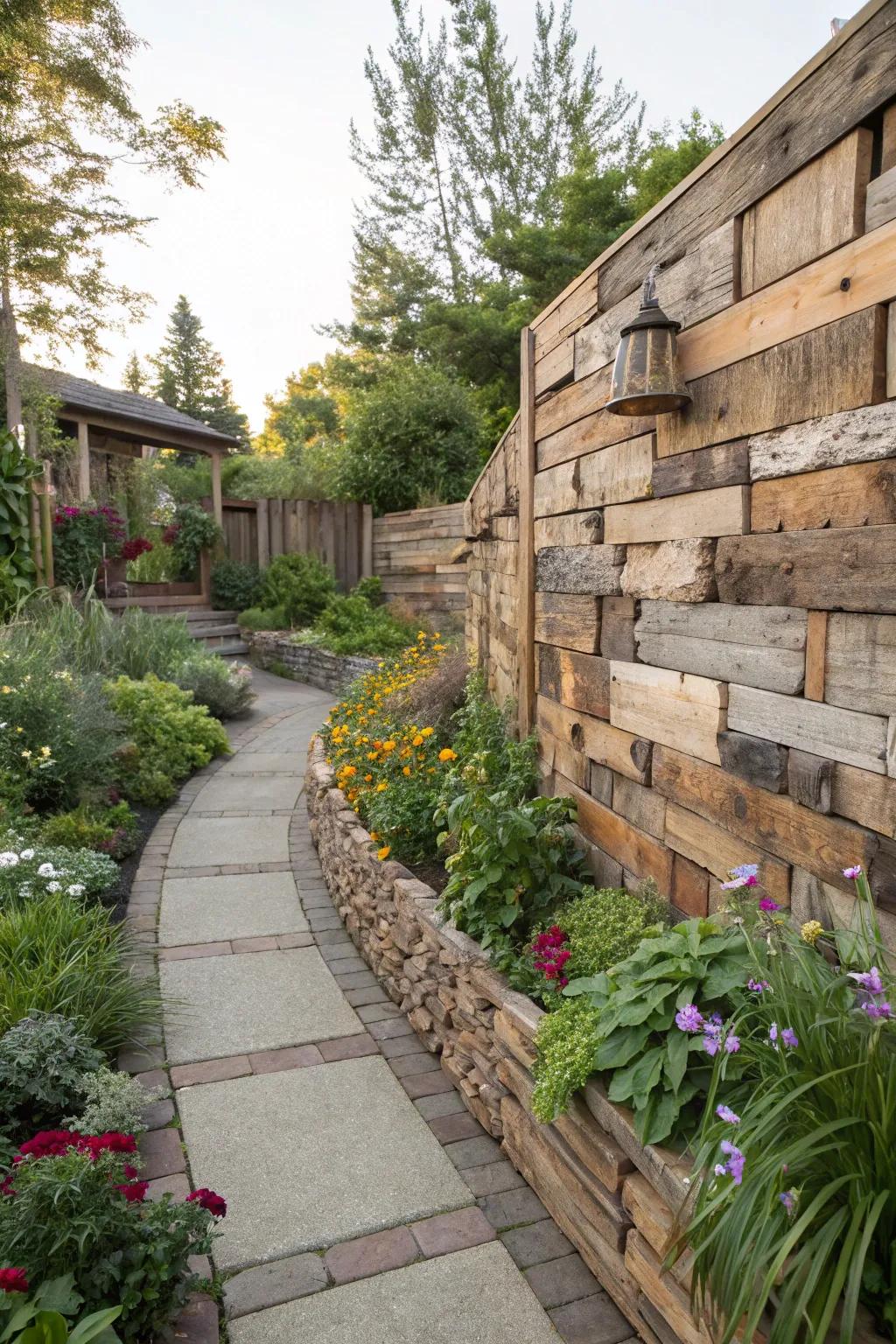 Recycled wood walls offer a sustainable and unique aesthetic.
