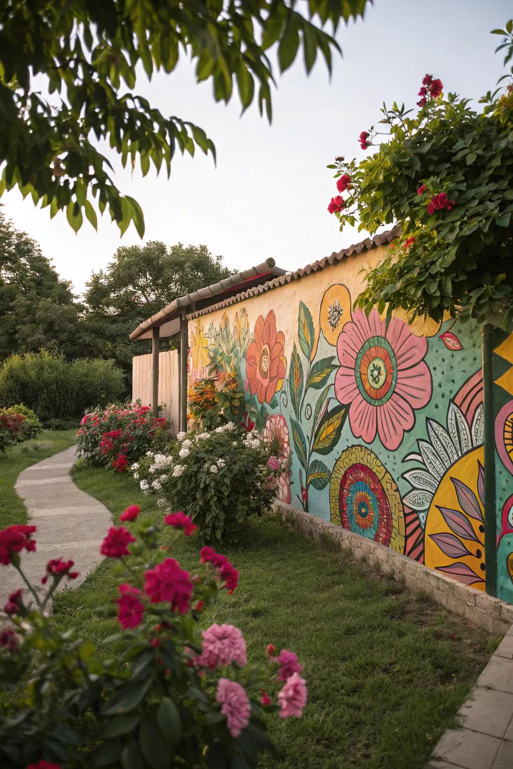 Painted murals add a personal and artistic touch to outdoor walls.