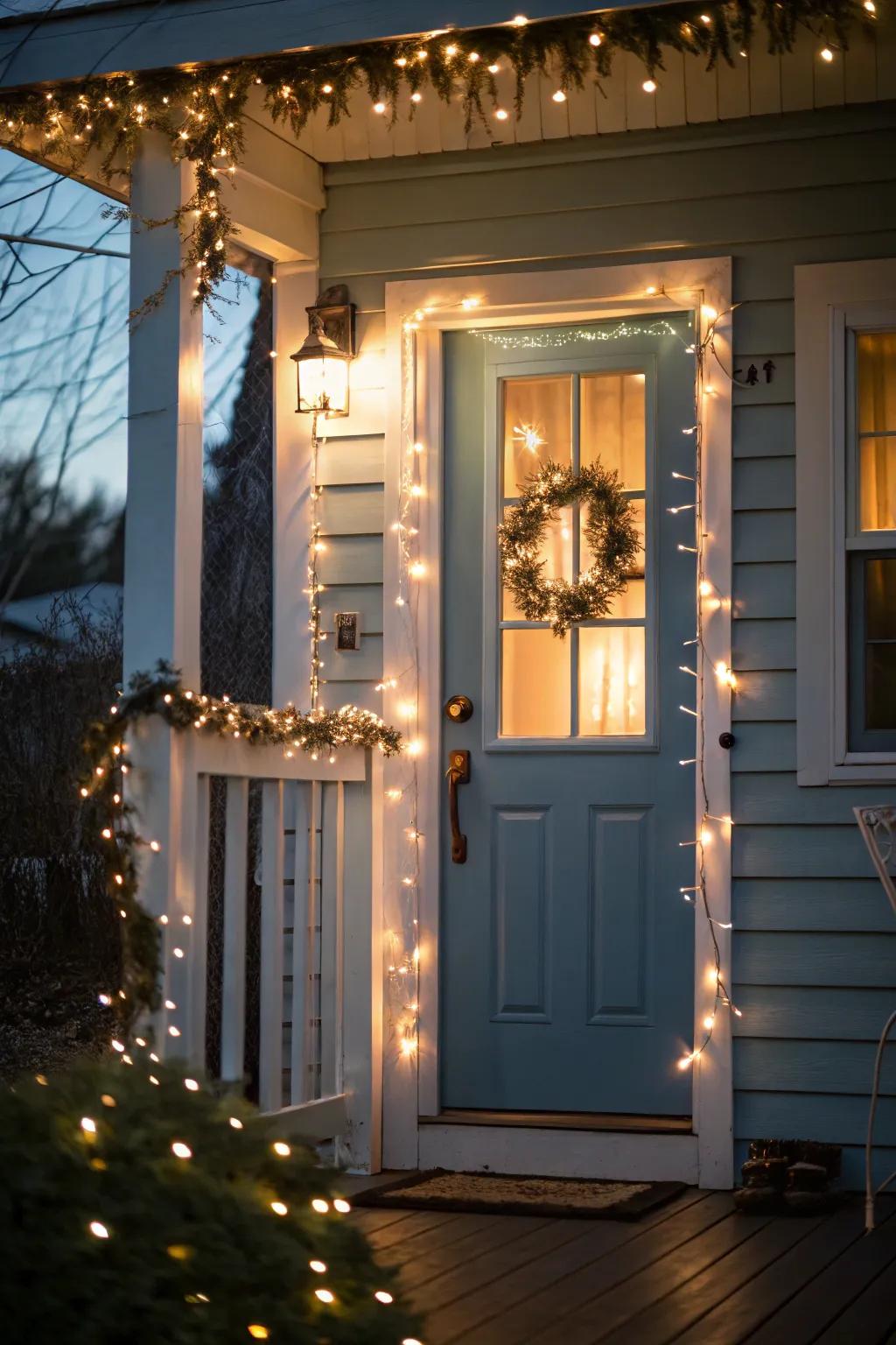 Fairy lights create a magical entrance.