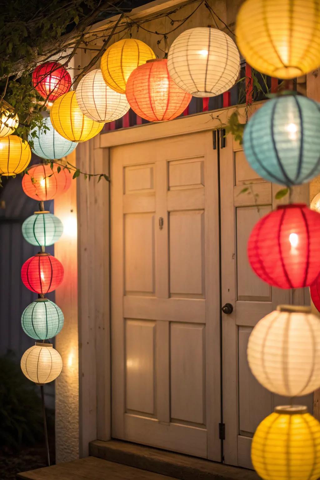 Paper lanterns add color and whimsy.