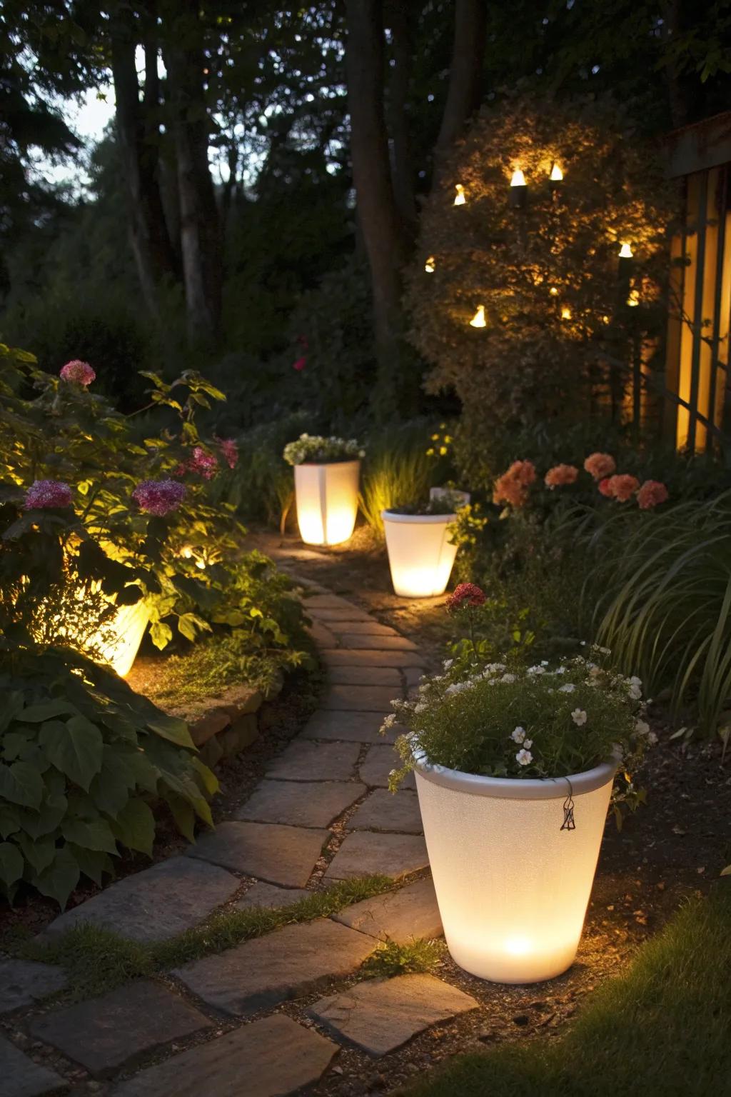 Add creative flair with DIY lighted planters.
