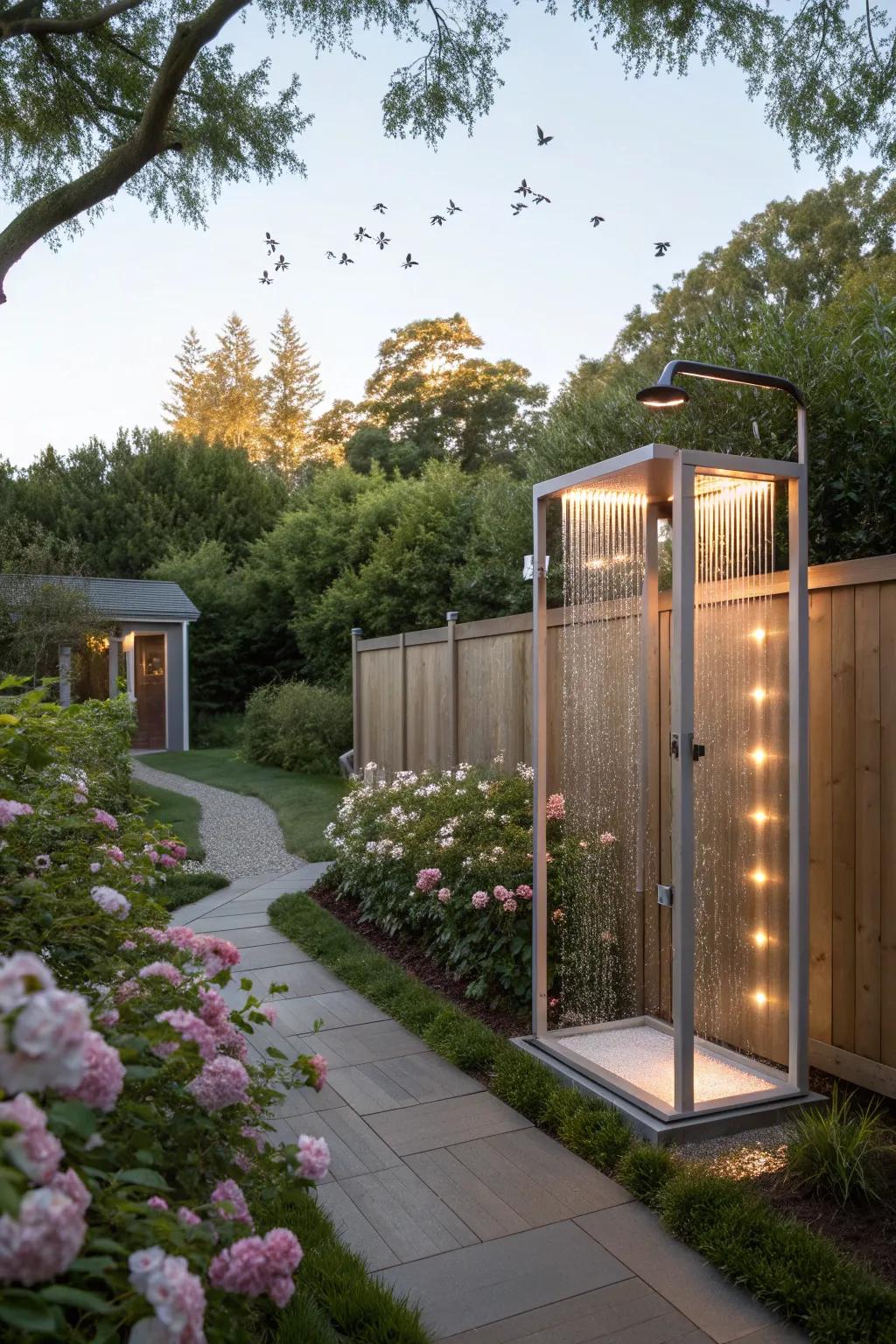 Waterproof LED strips add a futuristic and vibrant glow.