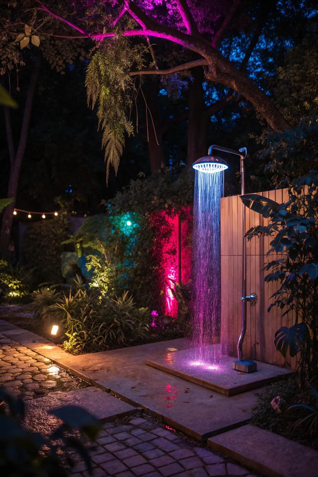 Colored lights offer a playful and customizable shower experience.