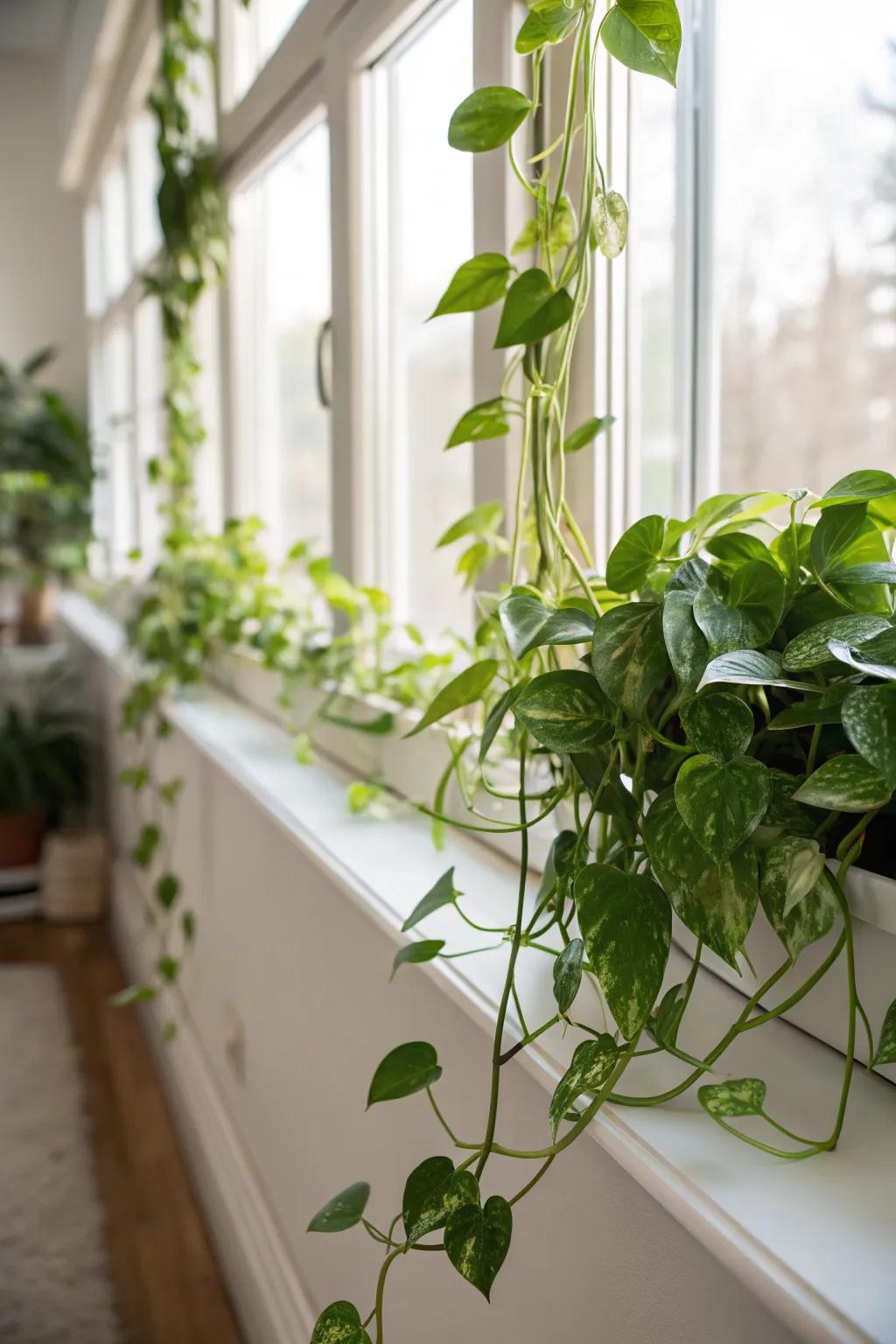 Pothos plants showcase beautifully on window sills.