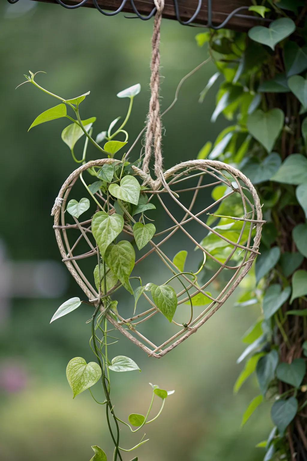 Wire frames become art with pothos plants.