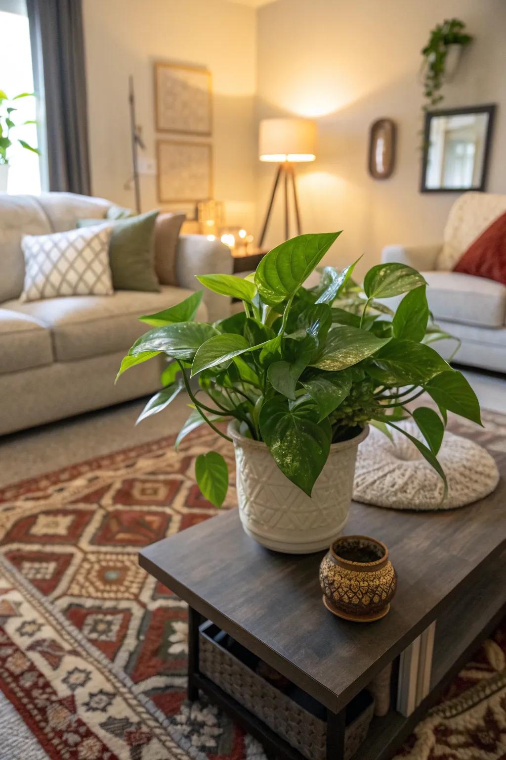 Pothos makes a lively coffee table centerpiece.