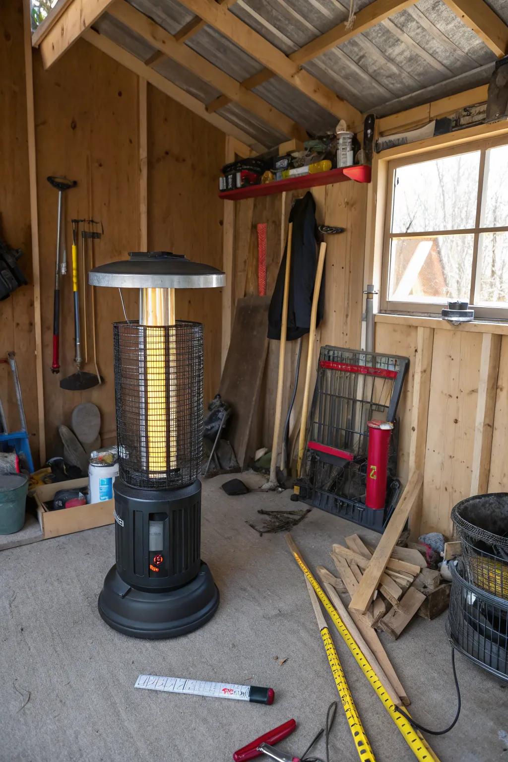 Propane heaters provide convenient and portable warmth for sheds.