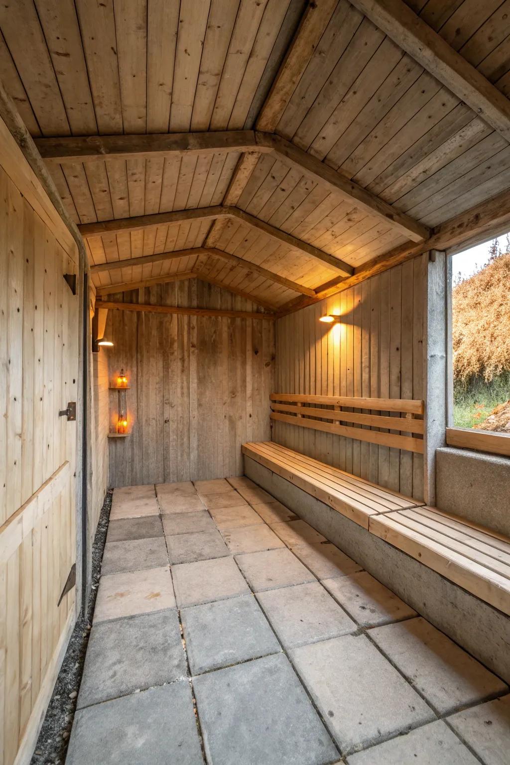 Thermal mass materials like concrete help retain heat in your shed.