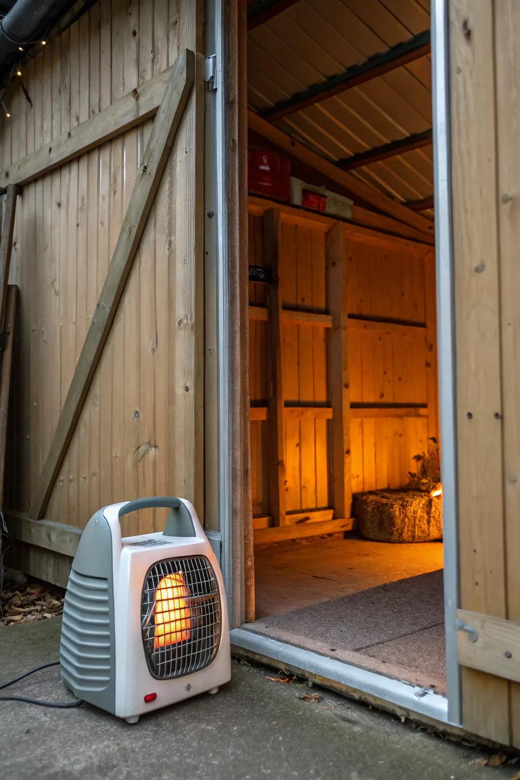 Fan heaters provide quick and effective warmth for sheds.