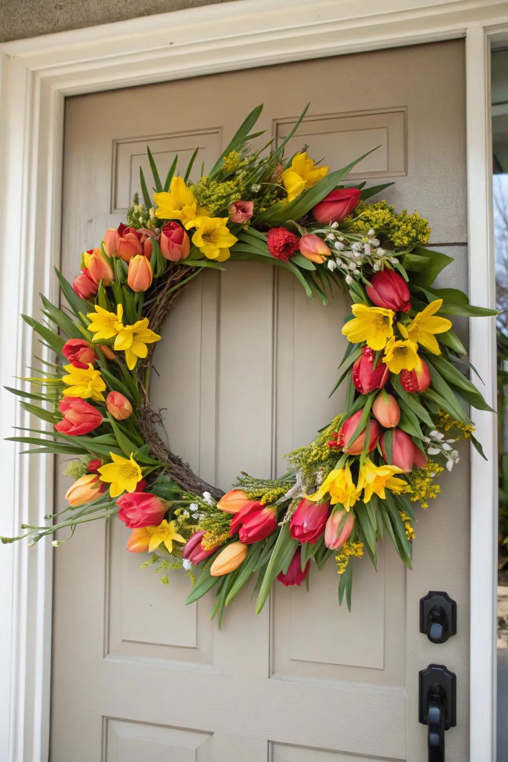 A stunning floral wreath that makes a bold spring statement.
