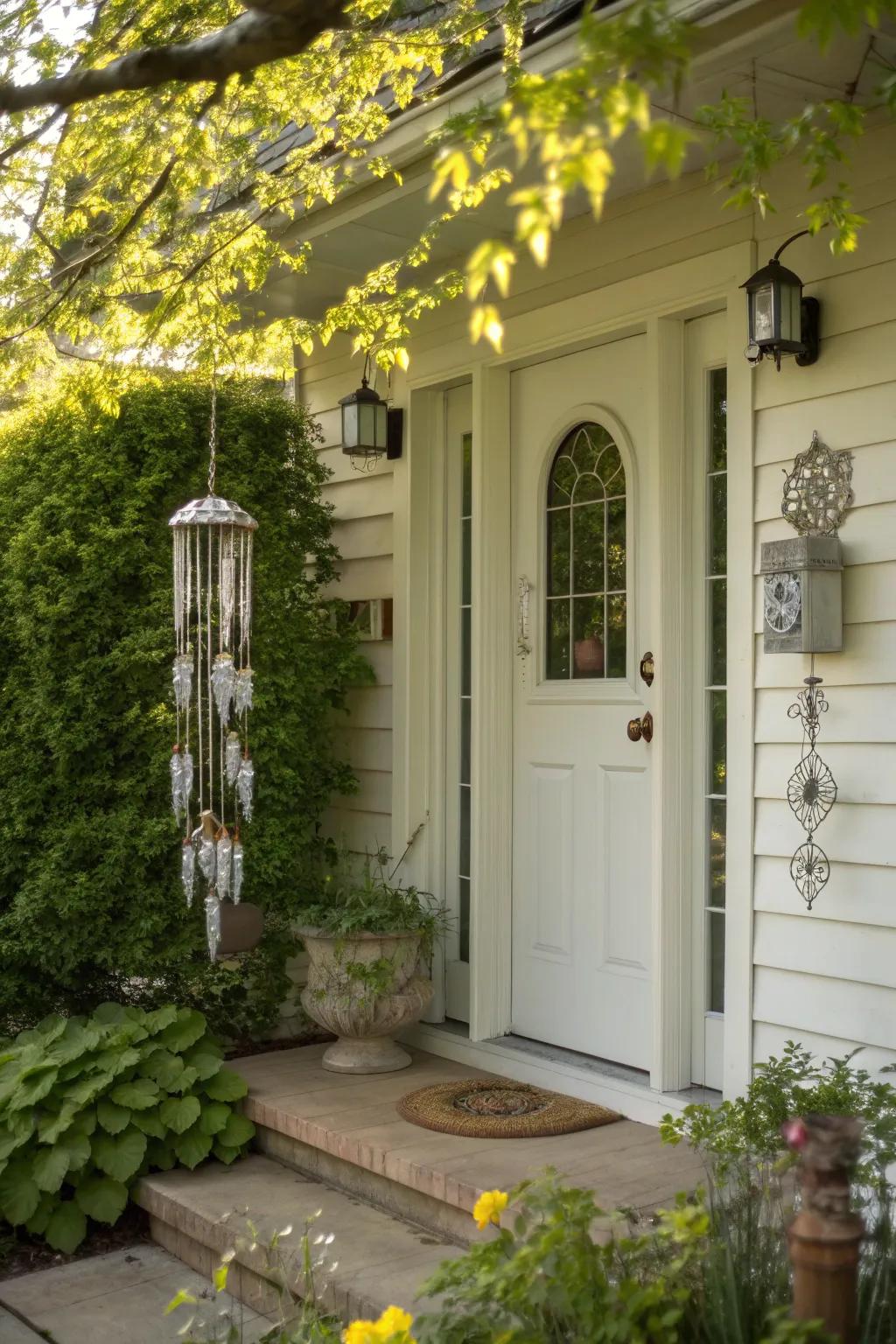 Wind chimes that create a soothing melody at your entrance.