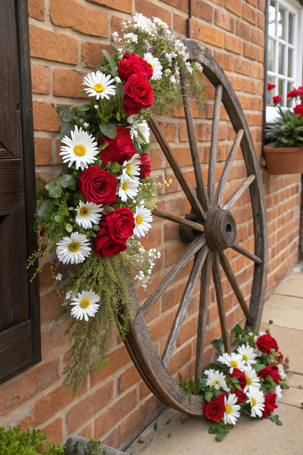 Timeless elegance with roses and daisies.
