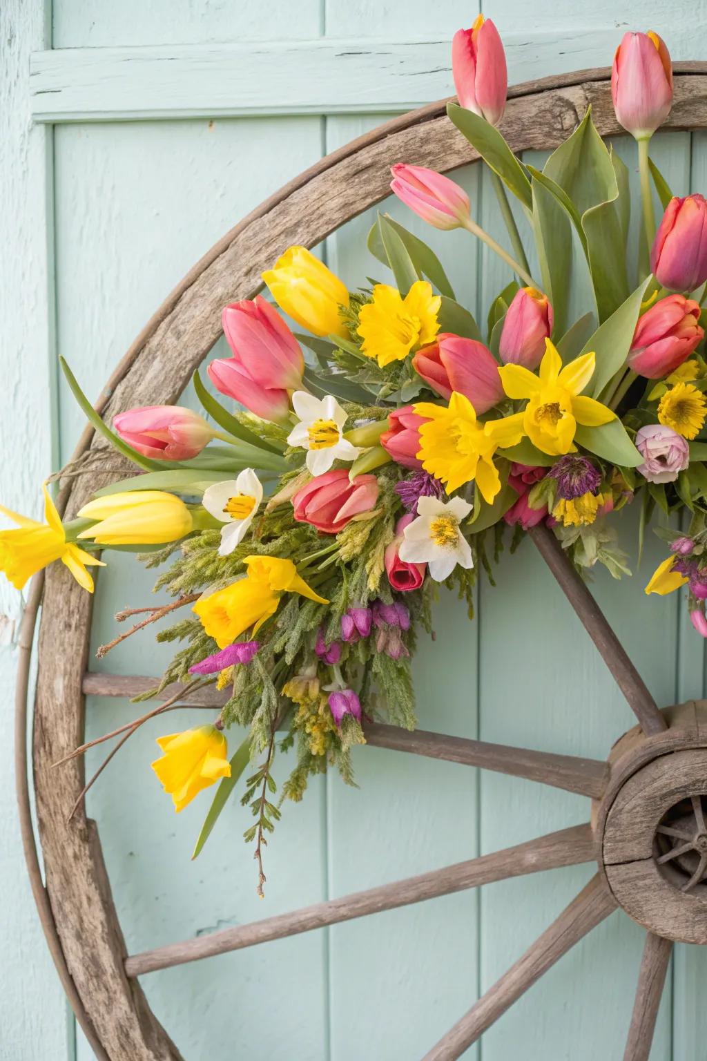 Welcome spring with vibrant tulips and daffodils.