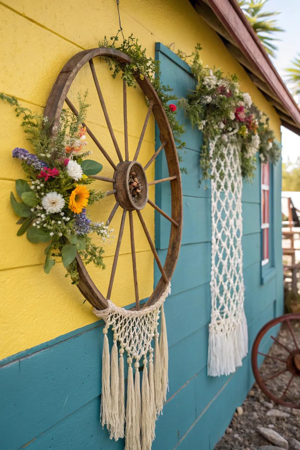 Capture boho vibes with macramé and wildflowers.