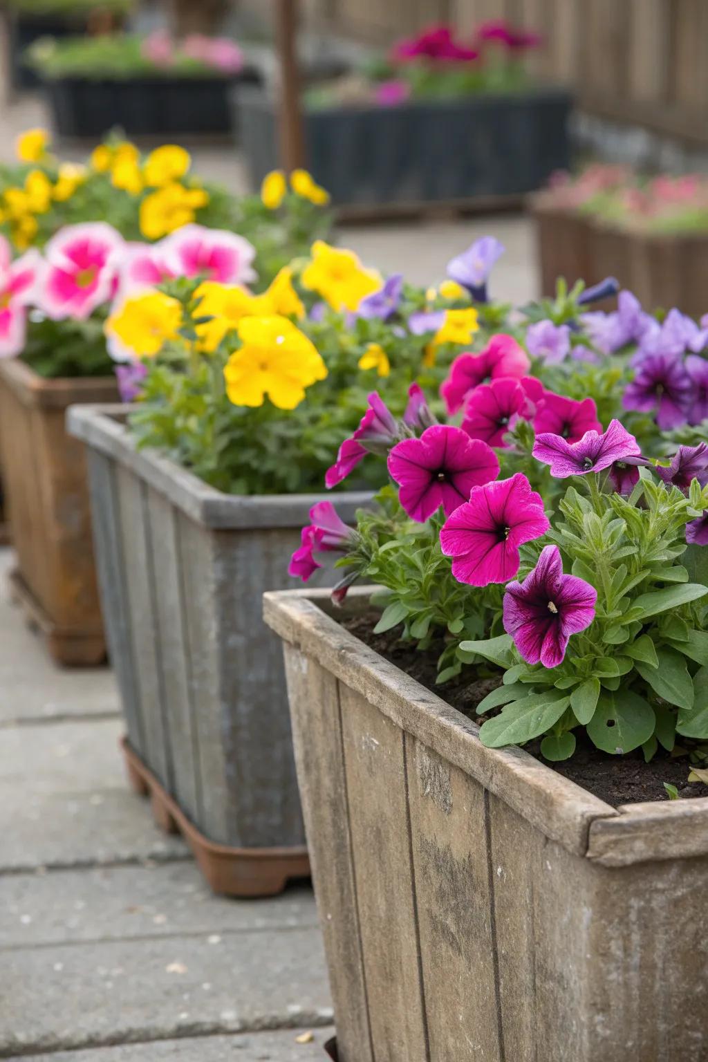 Mixing planter sizes adds depth and texture to your garden.