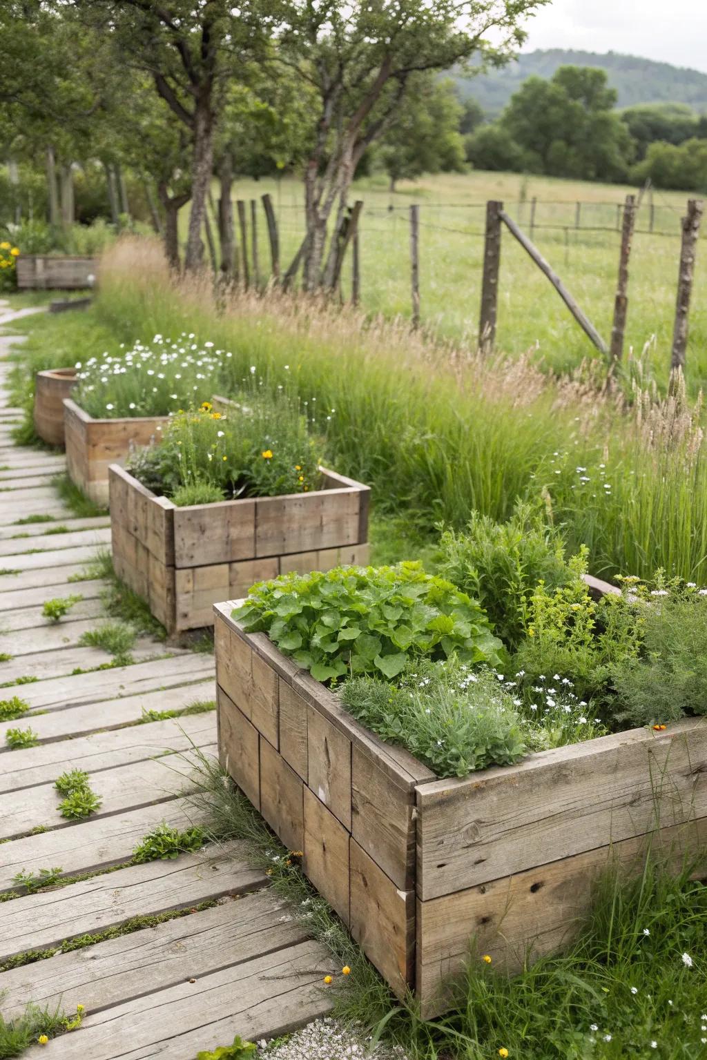 Natural materials add warmth and character to planters.
