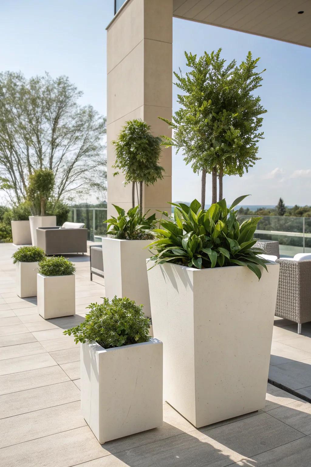 Pedestal planters add height and elegance to any setting.