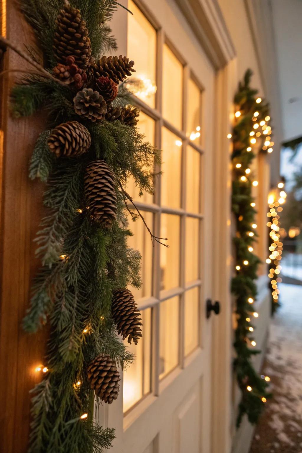 Rustic charm with a pinecone garland.