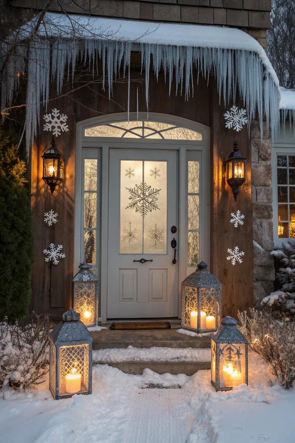 Cozy glow from lanterns with LED candles.