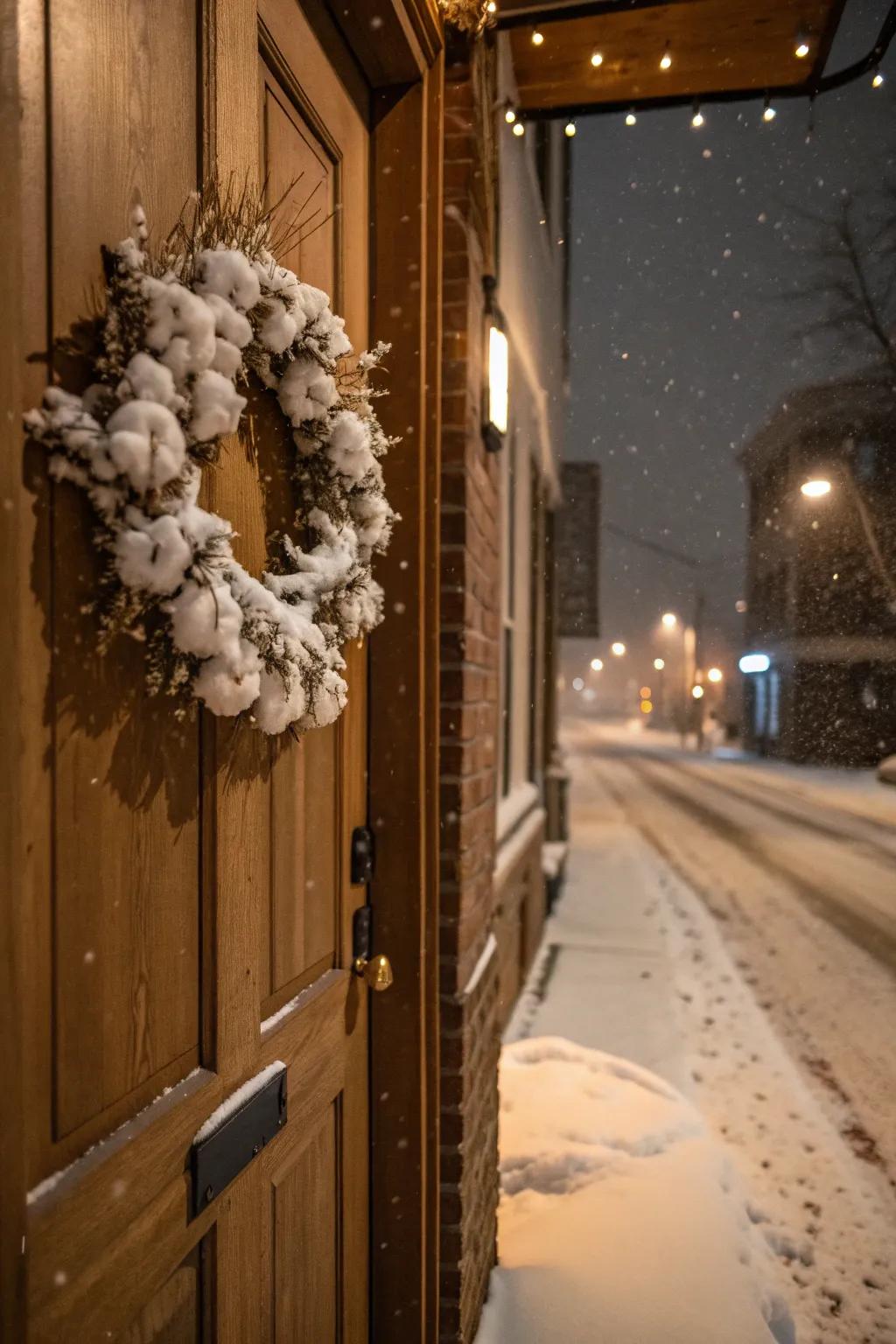 Soft and wintry cotton snow wreath.