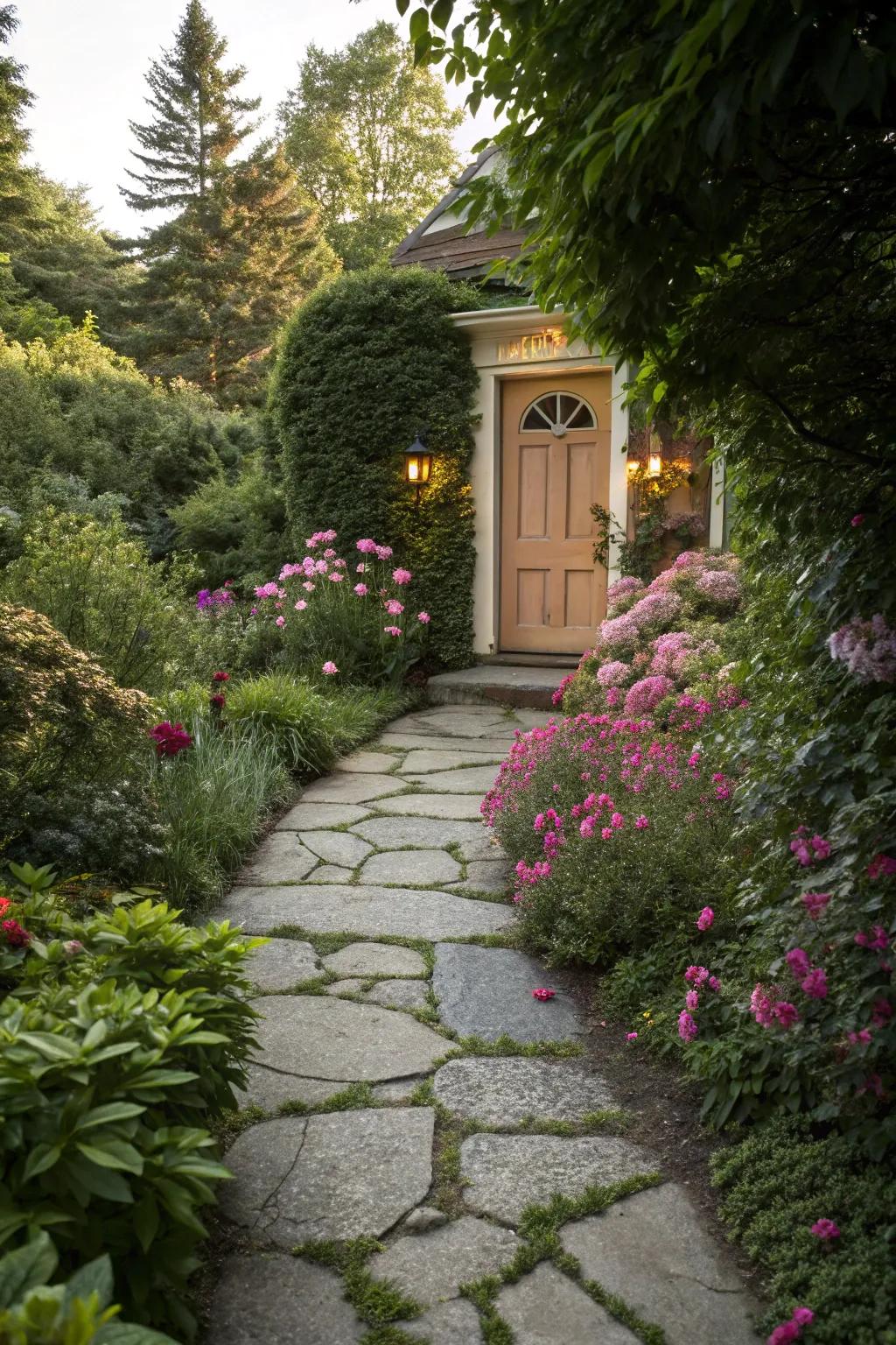 A timeless natural stone pathway creating a grand entrance