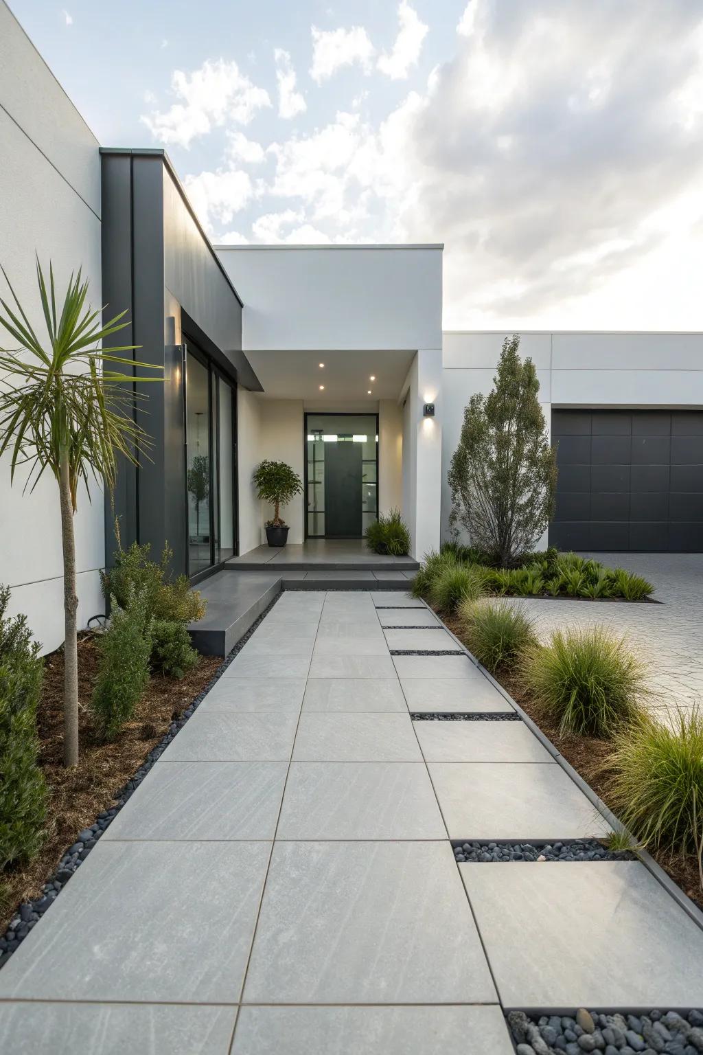 Sleek and modern entrance with large tiles