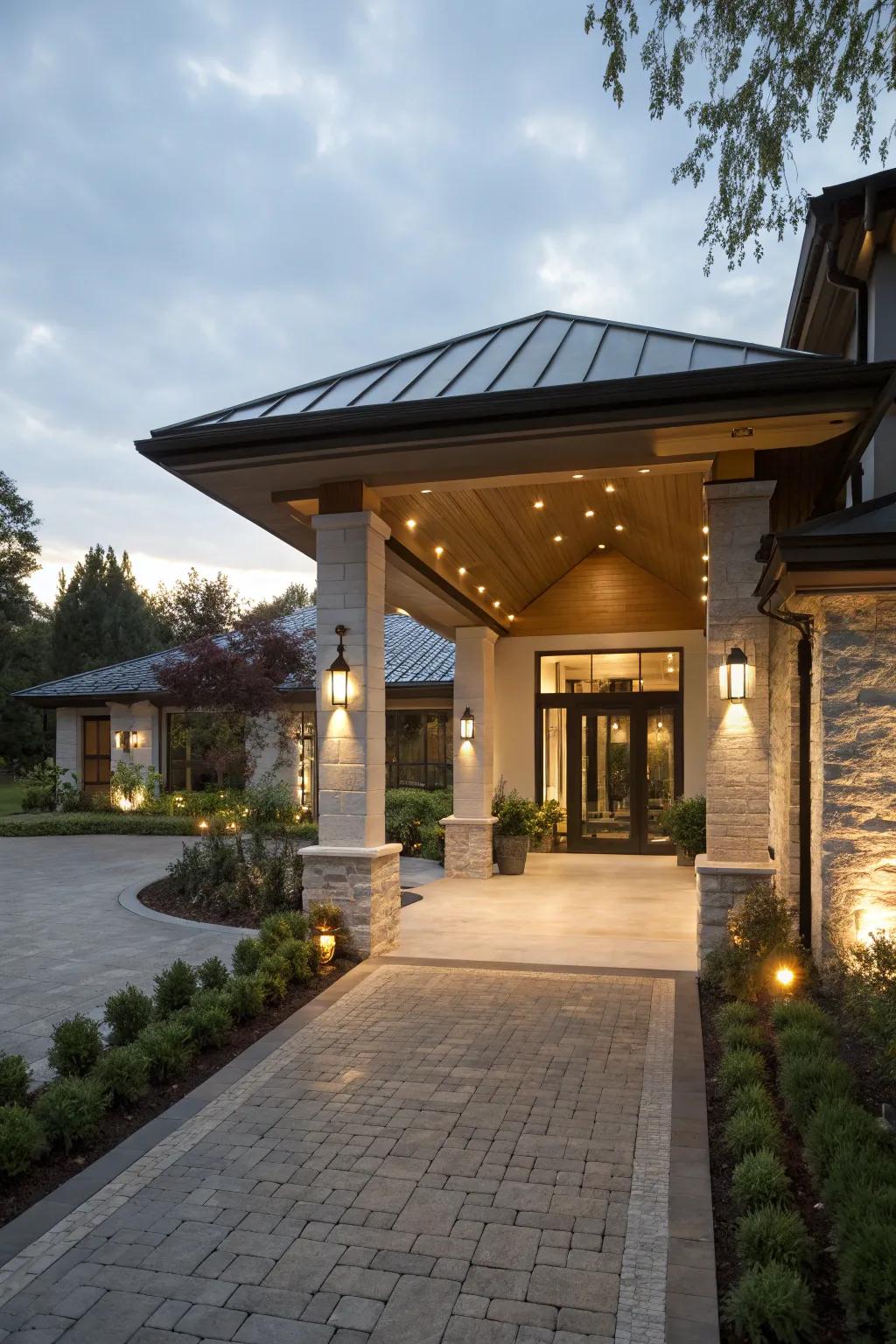 Elegant covered entrance providing style and shelter