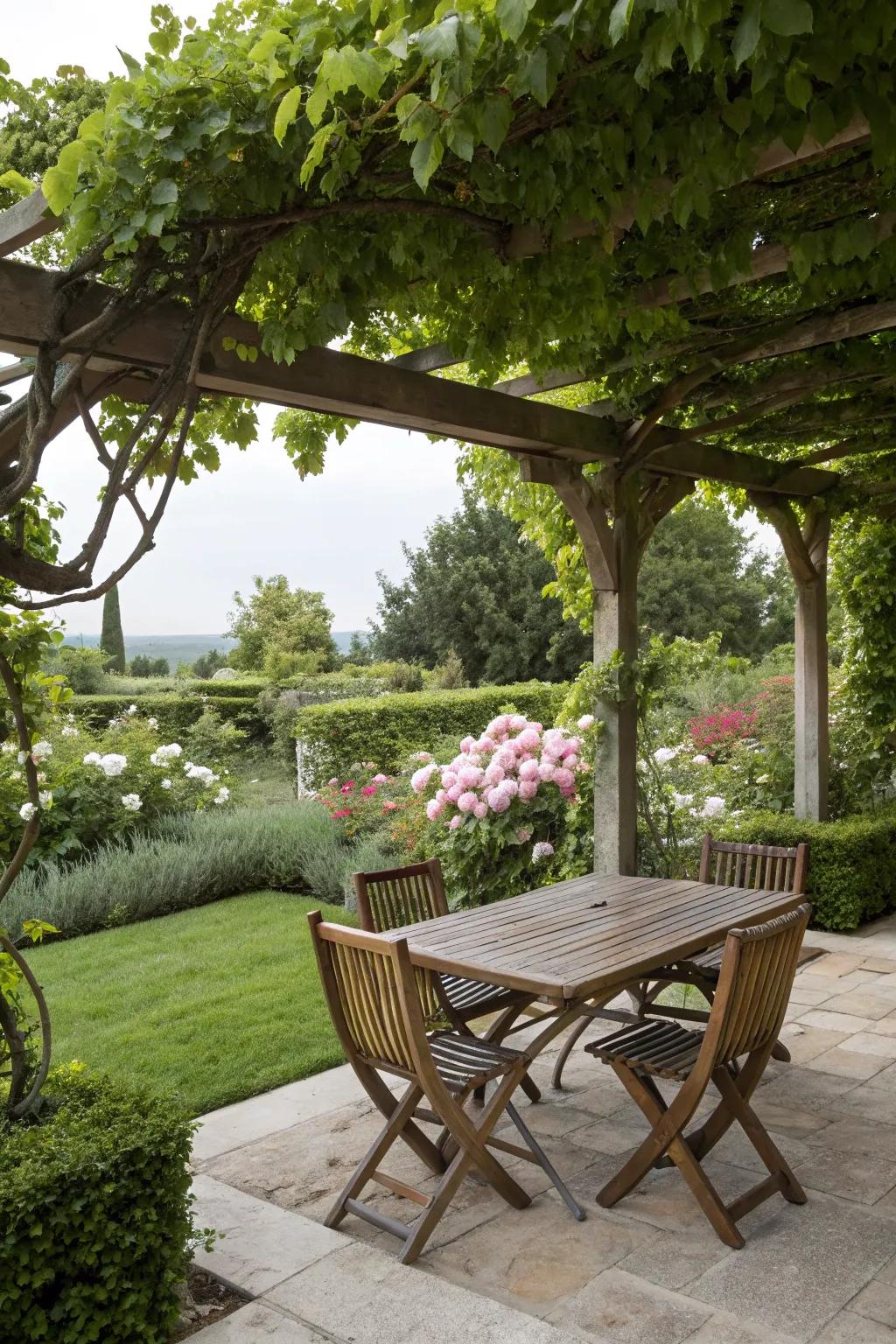 A pergola adds elegance and shade to your workspace.