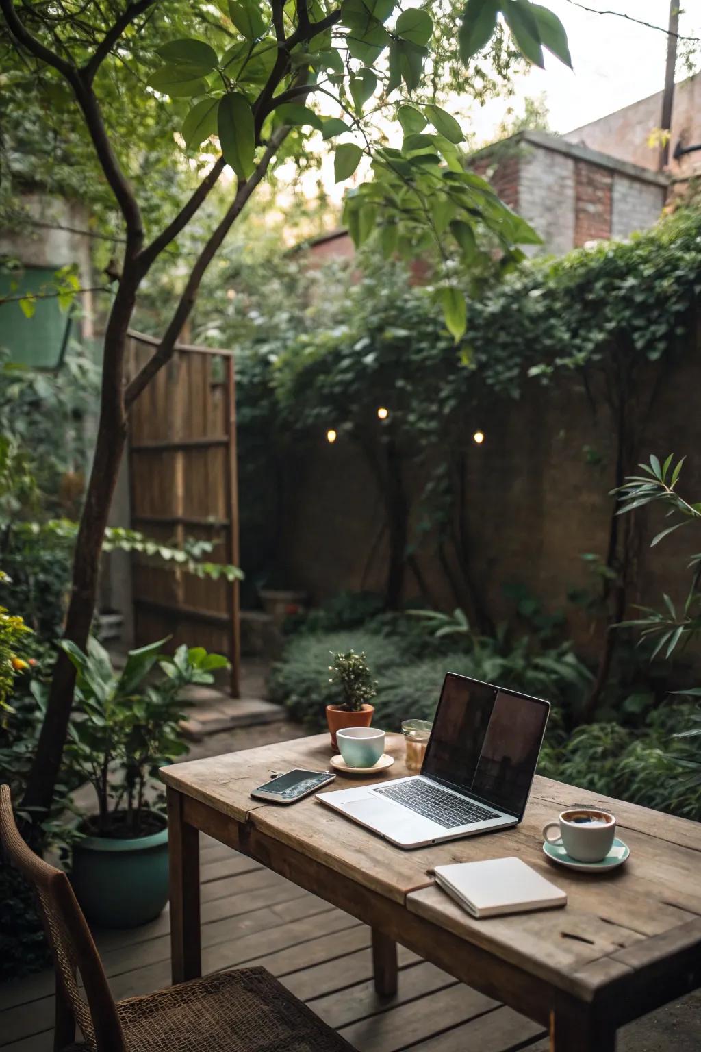 A secluded courtyard workspace for privacy and peace.