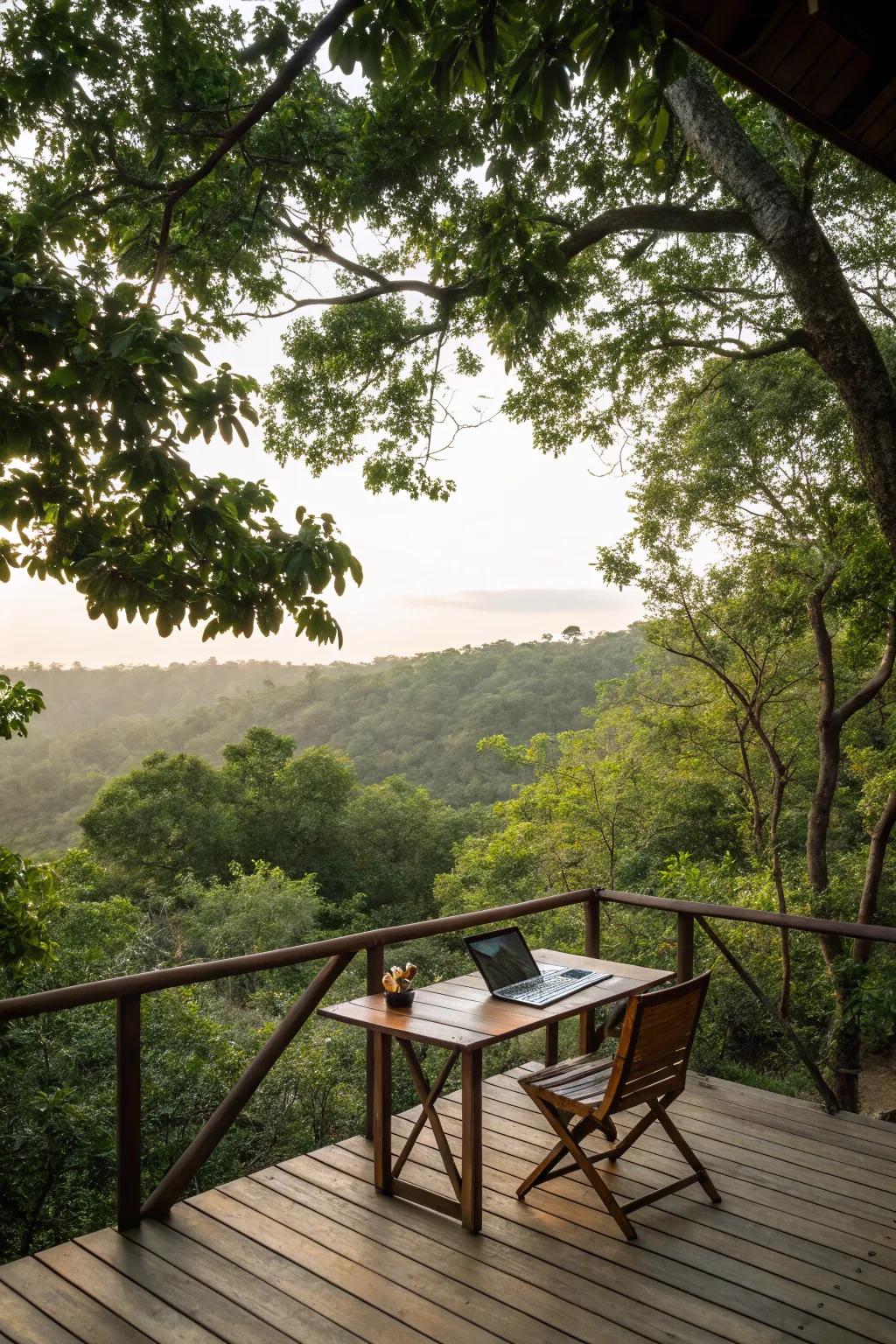 A floating deck workspace brings you closer to nature.