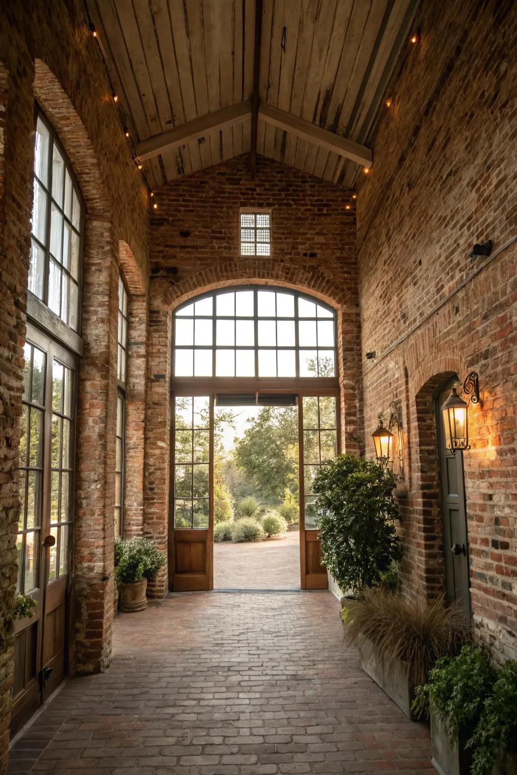 Natural light illuminating a beautiful brick entryway.