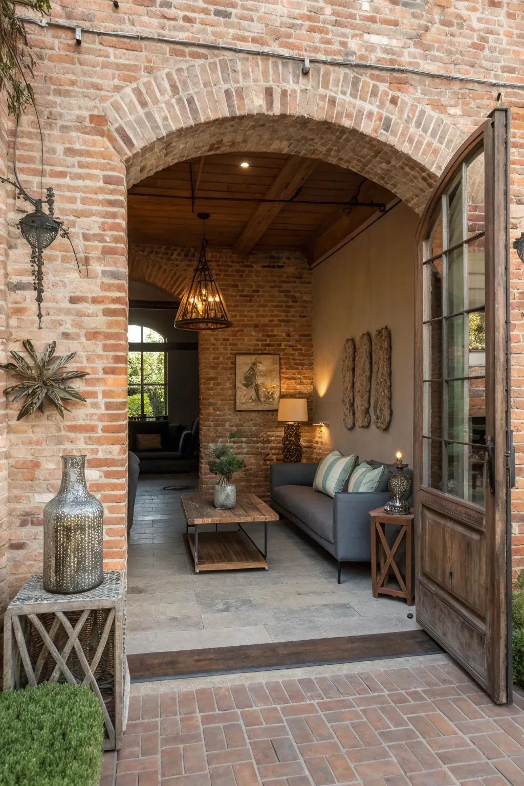 A perfect mix of modern and rustic in a brick entryway.