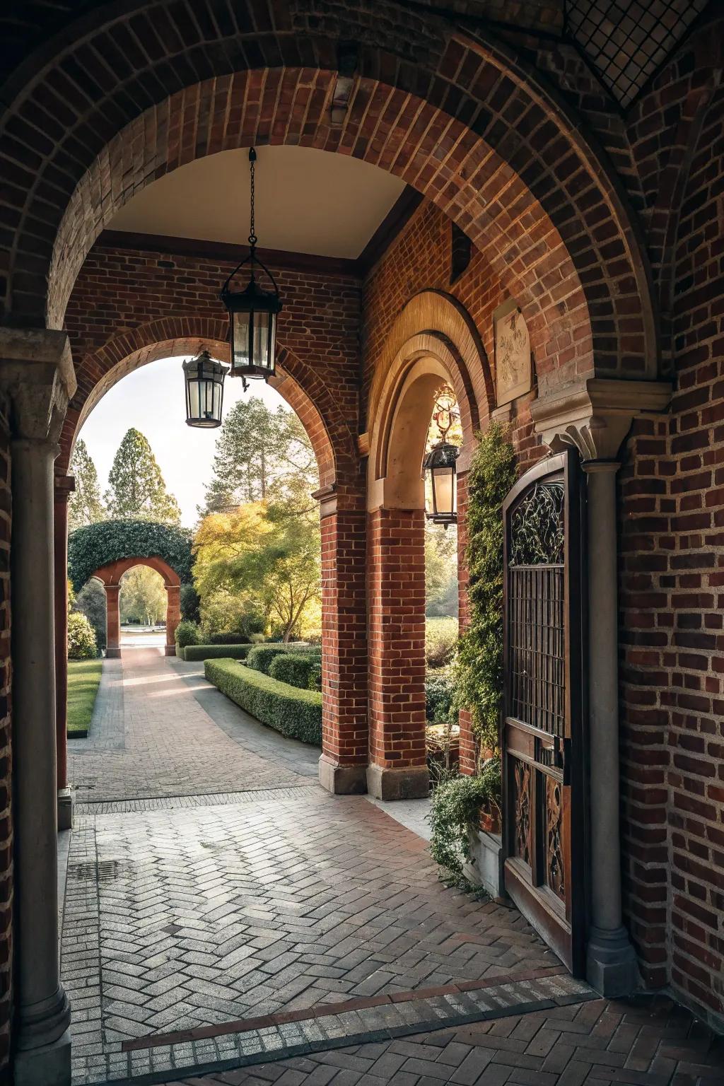 Elegant arched doorways accentuated by brick.
