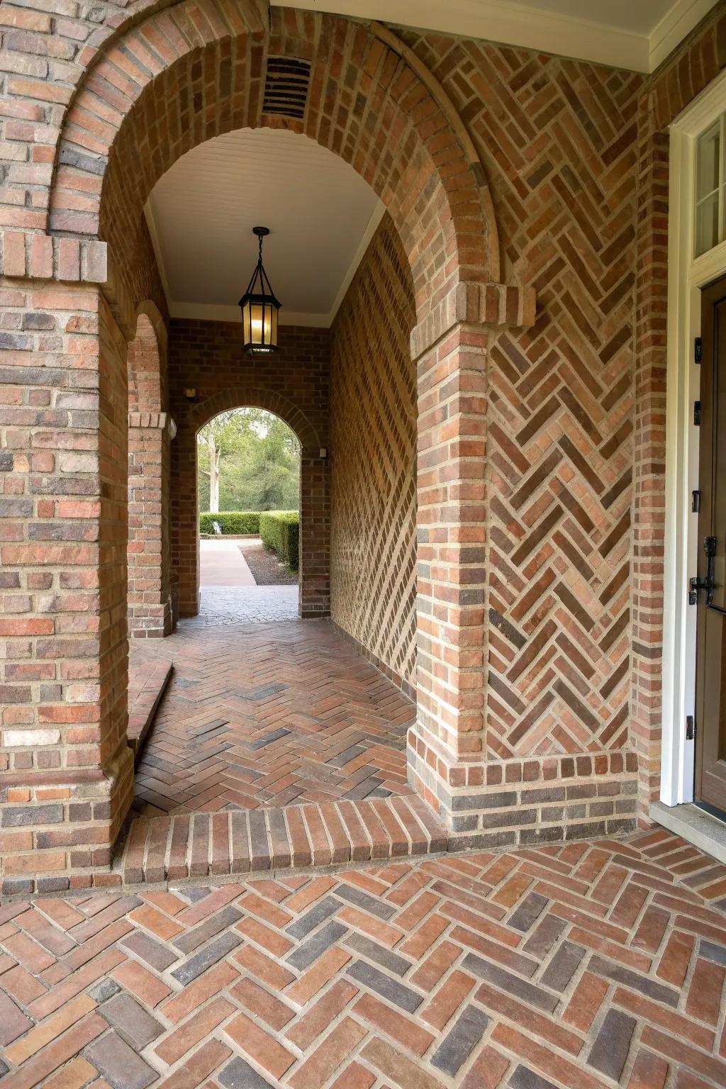 Intriguing brick patterns in an entryway.